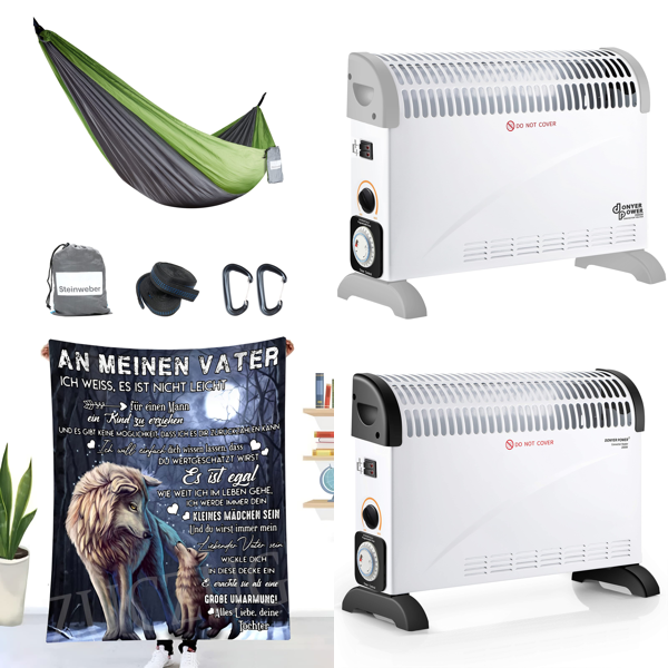 Brand New Pallet - STEINWEBER Ultralight hammocks,  Blankets, DONYER POWER Electric Convector Radiators & more ...-   103 Items - RRP €2527.14