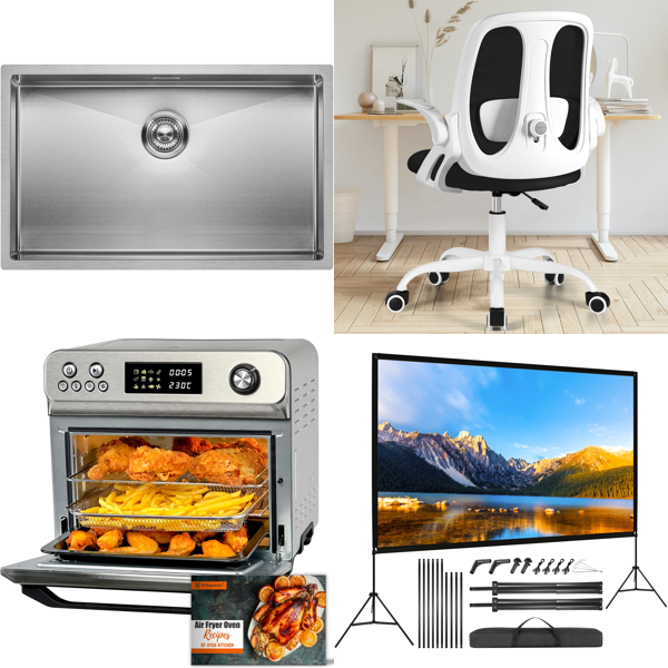 RAW Customer Returns Pallet - XXL Stainless Steel Kitchen Sink, Air Fryers, Office Chair, Screen Projectors & more ... - 66 Items - RRP €3630.79