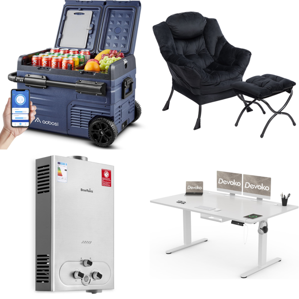 RAW Customer Returns Pallet - AAOBOSI Compressor Cool Box, 20LPM Gas Instant Water Heater, Relaxing Chair, Desk Height Adjustable Electric, Monocrystalline Solar Panel & More -   21 Items - RRP €3152.08