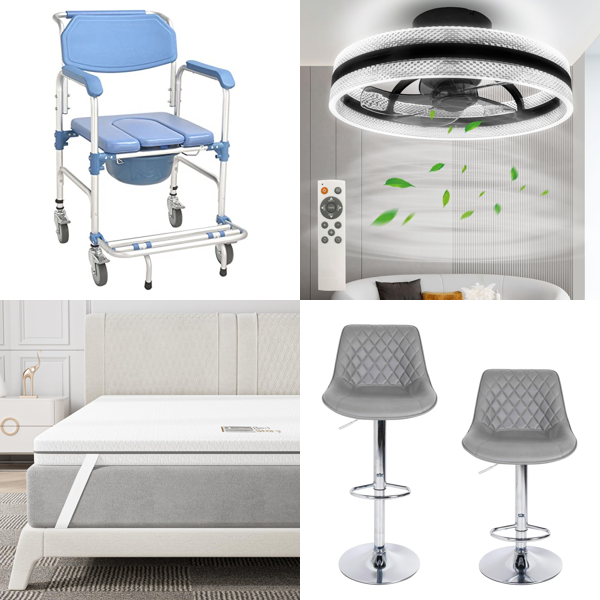 RAW Customer Returns Pallet - bimiti Foldable toilet chair, BKZO  Smart LED ceiling light with fan, FATIVO bar stool set & more ... -   55 Items - RRP €2832.29