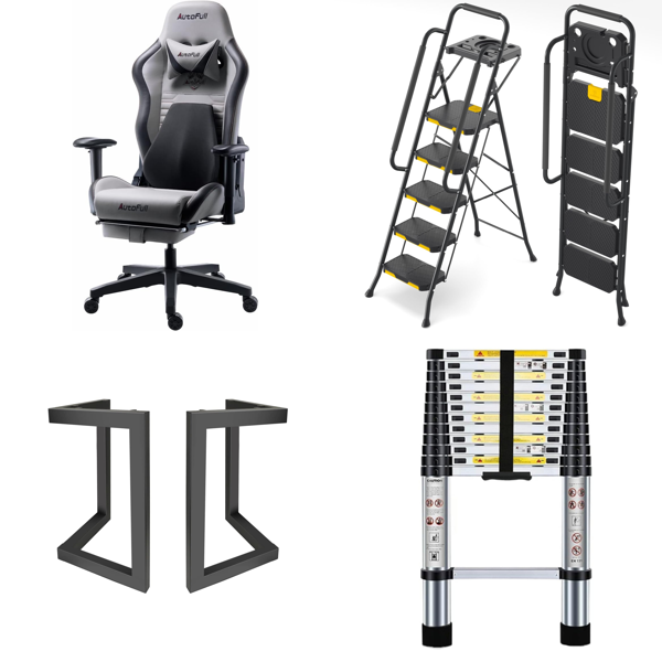 RAW Customer Returns Pallet - Gaming Chair, Industrial Table Legs, 5 Step Ladder with Tool Platform, WiFi Floating Pool Thermometer - 139 Items - RRP €7213.72