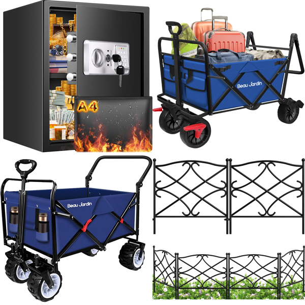 RAW Customer Returns Pallet - Safe Fireproof, Handcart Foldable, Metal Garden Fence - 9 Items - RRP €1323.05