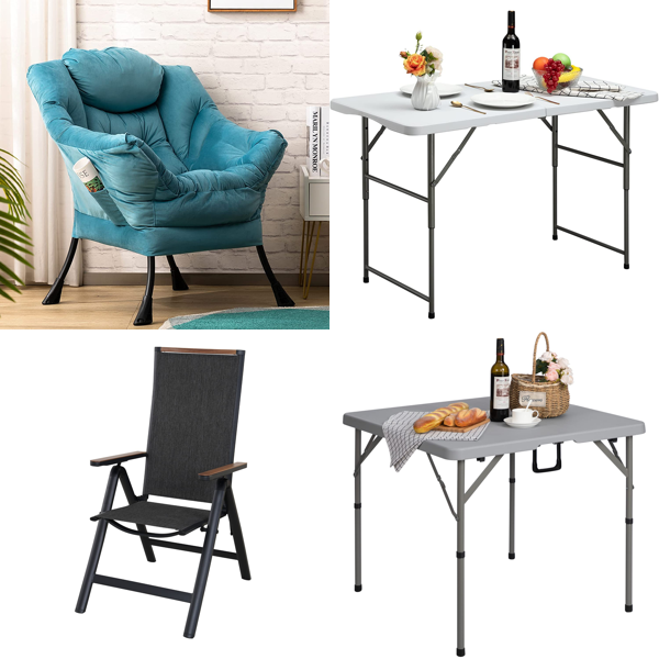 RAW Customer Returns Pallet - Velvet Armchair, Portable Folding Camping Table, Coffee Table - 24 Items - RRP €1192.38