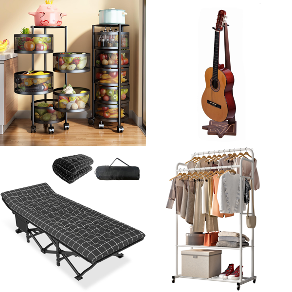 RAW Customer Returns Pallet - Kitchen Cart, Folding Camping Bed, Electric Brush Cutter, Wooden Guitar Stand, Solar Panel - 103 Items - RRP €2844.42