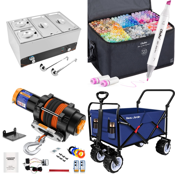 RAW Customer Returns Pallet -  Food Warmer Electric , Anbull Electric Winch, Marker Pens Set & more - 36 Items - RRP €2720.22