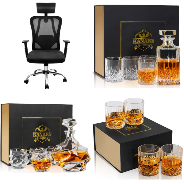 RAW Customer Returns Job Lot Pallet - Ergonomic Desk Chairs, Whiskey Decanter Sets, Adjustable Side Tables - 22 Items - RRP €1051.78