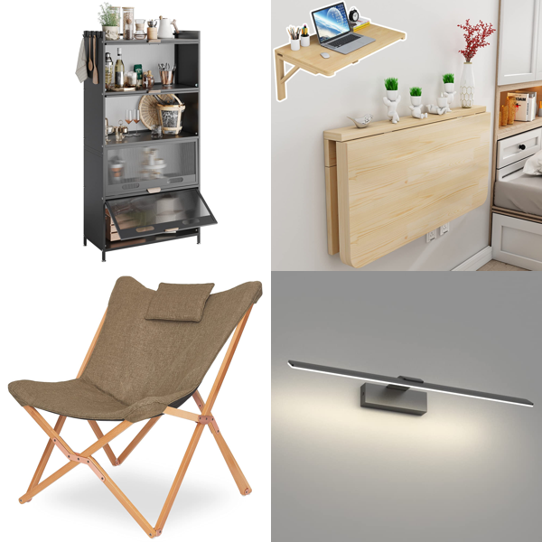 RAW Customer Returns Job Lot Pallet - 5- Tier Kitchen Shelf, Folding Chair & Table, LED Mirror Light, Hammock - 26 Items - RRP €1480.94