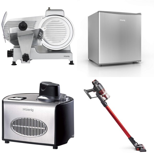 RAW Customer Returns Job Lot Pallet - H.Koenig Slicers, Ice Cream Makers, Mini Fridges, Vacuum Cleaners, Steam Irons, Juicers, Smoothie Makers & Hand Steamers - 16 Items - RRP €2551.81