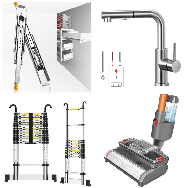 RAW Customer Returns Job Lot Pallet - Kitchen Faucets, Drawer Runners, Telescopic Ladder, Dyson Compatible Tubes - 44 Items - RRP €2575.47