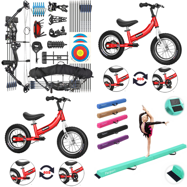 RAW Customer Returns Job Lot Pallet - Compound Bow and Arrow Set, Balance Bikes, Folding Balance Beam, Yoga Mats - 13 Items - RRP €1061.71