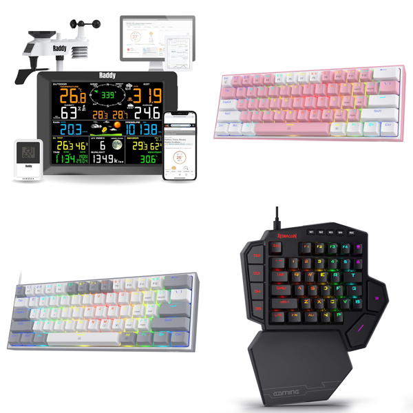 RAW Customer Returns Job Lot Pallet - Wealther Stations, Gaming Keyboards, Gaming Mouse, Gaming Controller & USB Mouse Jiggler - 75 Items - RRP €2555.42