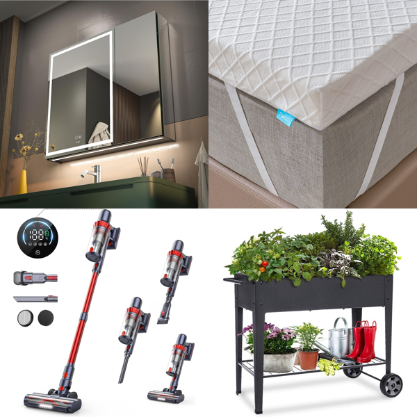 RAW Customer Returns Job Lot Pallet -  LED Lighting Bathroom Mirror Cabinet, wireless bagless vacuum cleaner with touchscreen, rban Vegetable Garden Cart & more - 41 Items - RRP €2086.61