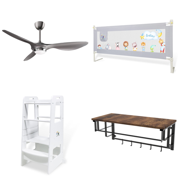 RAW Customer Returns Job Lot Pallet - 132CM Ceiling Fan with Dimmable LED Light Remote Control, Kiddy dreams learning tower & more - 45 Items - RRP €1875.58