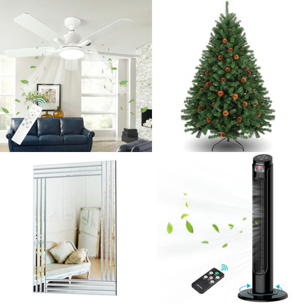 RAW Customer Returns Job Lot Pallet - Ceiling Fan with Light and Remote Control, Decorative wall mirror, Christmas Tree & more - 61 Items - RRP €2194,83