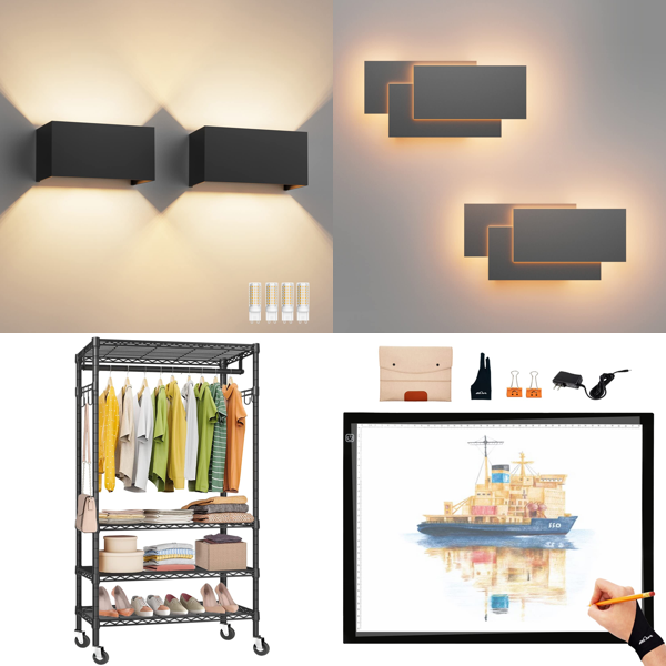 RAW Customer Returns Job Lot Pallet -  LED Wall Lights, Wire Clothes Rack, Ultra Thin Tracing Light Pad & more 194 Items - RRP €4751.14