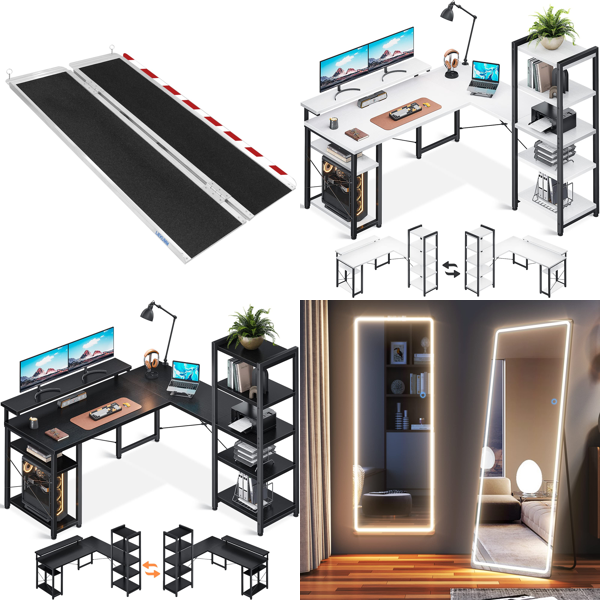 RAW Customer Returns Job Lot Pallet - wheelchair ramp, Reversible Computer Desk with Bookshelf, Full Body Mirror with LED Lighting & more - 12 Items - RRP €1660.04