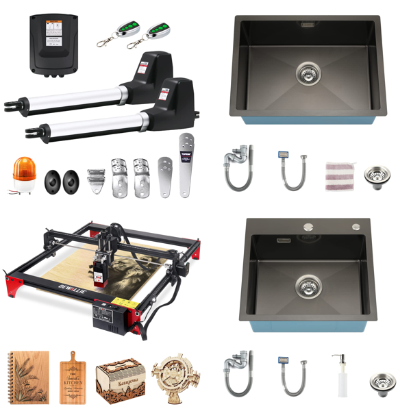 RAW Customer Returns Job Lot Pallet - Swing Gate, Laser Engravers, Sinks, Shower Heads, Systems & Toilet Seats - 23 Items - RRP €2645.88