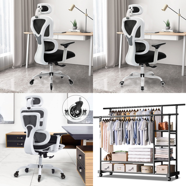 RAW Customer Returns Job Lot Pallet - KERDOM Office Chair, Clothes Rack, Food Processor & Photo Studio Set -  33 Items - RRP €2262.82