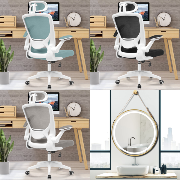 RAW Customer Returns Job Lot Pallet - KERDOM Ergonomic Office Chairs, Mirrors & Curtain Rods - 51 Items - RRP €2180.44