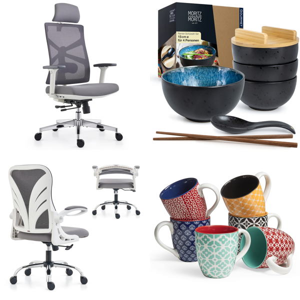 RAW Customer Returns Job Lot Pallet - Ergonomic Office Chairs, ramen bowl set for 4, coffee cup sets & more - 55 Items - RRP €2413.99