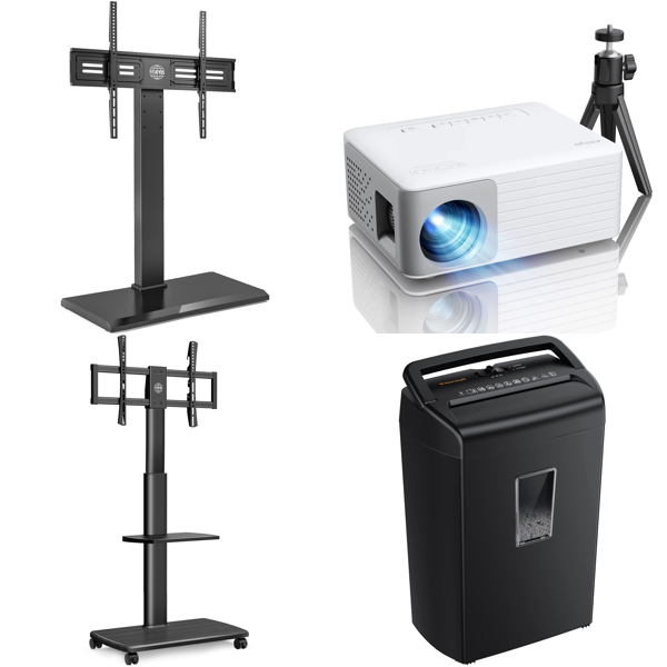 RAW Customer Returns Job Lot Pallet -FITUEYES TV Floor Stands, Mini Projectors  with TripodFull HD & Bonsaii Paper Shredders- 58 Items - RRP €2670.65