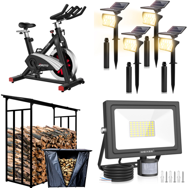 RAW Customer Returns Job Lot Pallet -JOROTO ergometer exercise bike,  Firewood Rack , Lamps - 62 Items - RRP €1840.36