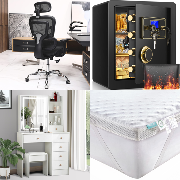 RAW Customer Returns Job Lot Pallet - Office Chair, Dressing Table, Fireproof Safe, Artificial Olive Tree - 35 Items - RRP €2681.63