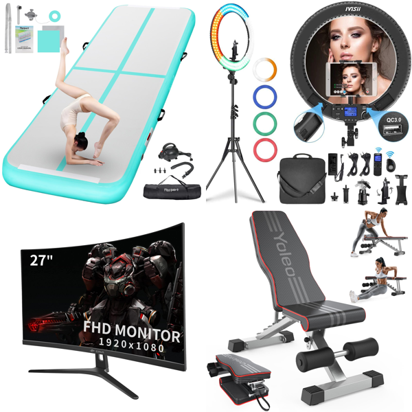 RAW Customer Returns Pallet - Gymnastics Mat with Air Pump, Gaming Monitor Full HD, Ring Light with Tripod & more - 136 Items - RRP €3631.95