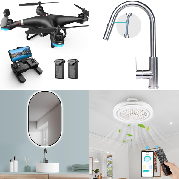 RAW Customer Returns Pallet - HS110G GPS Drone with 1080P HD Live Camera, LED light mirror, kitchen faucet with pull-out shower & more - 50 Items - RRP €4059.38