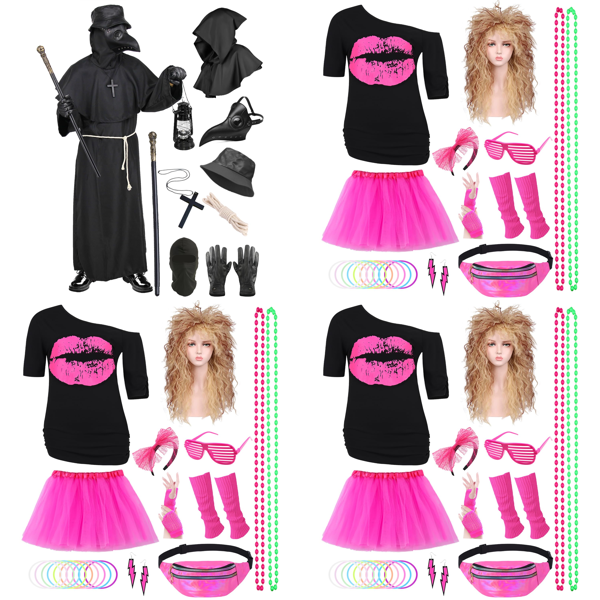 RAW Customer Returns Pallet - Plague Doctor Costume, 80s outfit for ladies -114 Items - RRP €3951.13